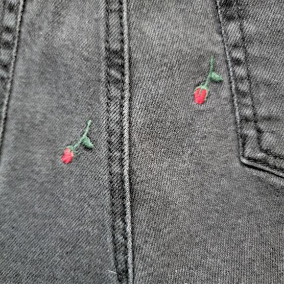 TINSEL DENIM COUTURE Dark Grey Washed Rose Embroidered Jeans Womens 27 Retro - Picture 7 of 14